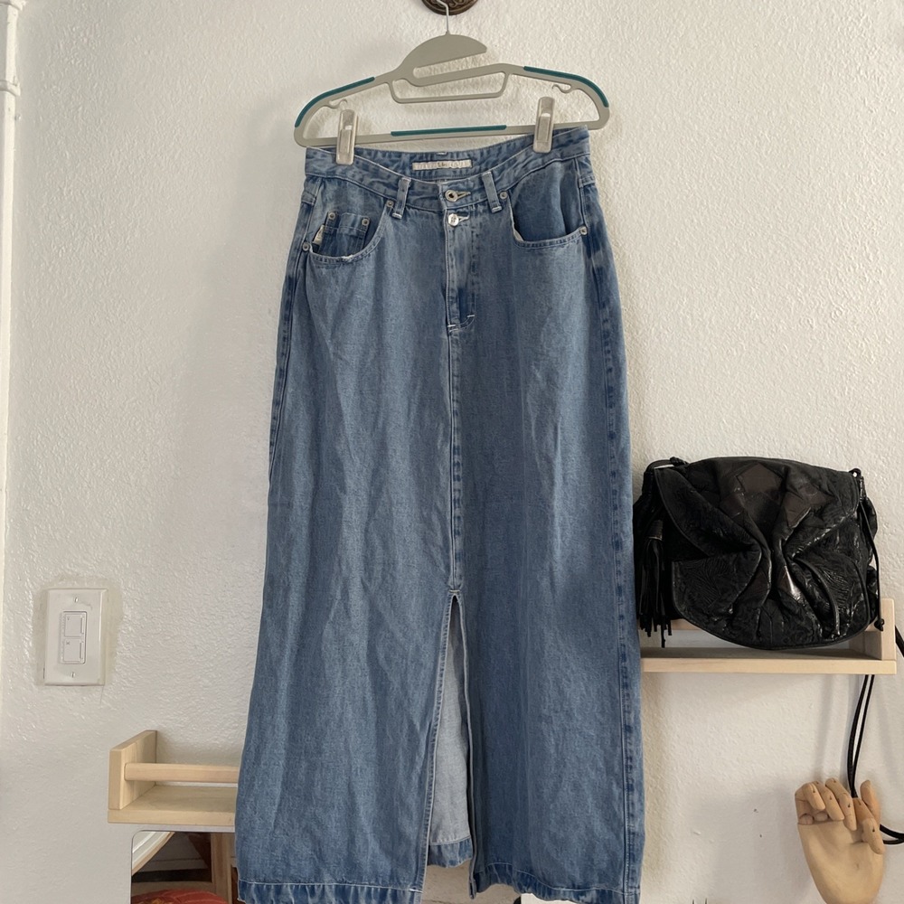Pulp Vintage 90s Y2K Denim Maxi Skirt‎ Light Wash Tencel Western Prairie Size 12